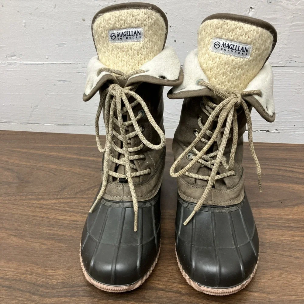Women's Magellan Outdoors Insulated Lace-Up Sweater Duck Rain Boots Size 7B